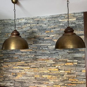 2 Lámparas Galponeras de Bronce y Madera Estilo Industrial - imagen 1