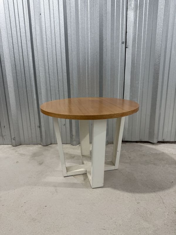 Mesa Redonda Auxiliar de Madera y Base Blanca