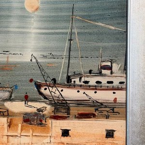 Pintura "Escena Portuaria" de Andrés Montani, Óleo sobre Fibra - imagen 3