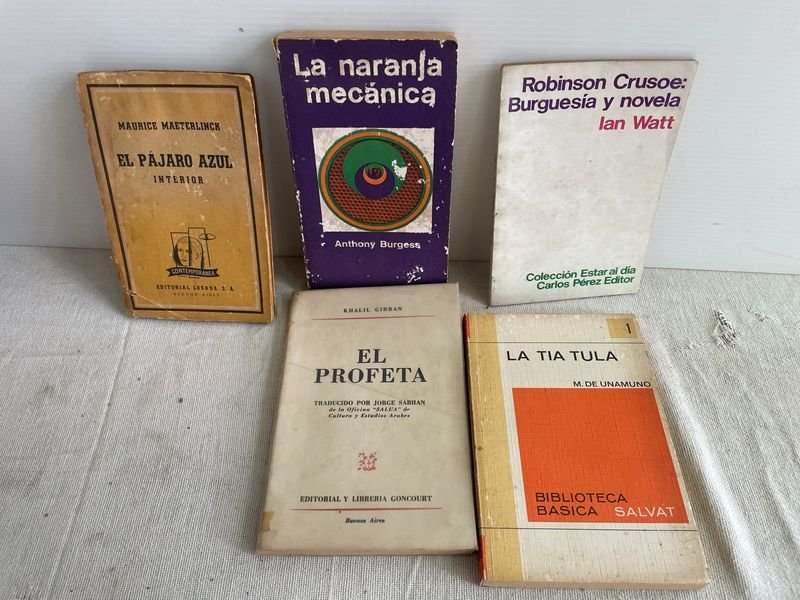 Lote de Libros: La Naranja Mecánica, El Profeta, La Tia Tula, Robinson Crusoe, El Pájaro Azul