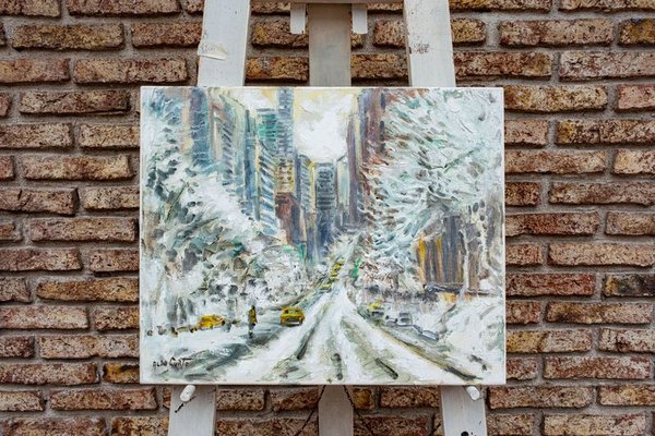 Pintura "Nieve en Nueva York" de Aldo Curto, Óleo 55x45 cm - imagen 1