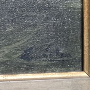 Antiguo Óleo de Barcos de Pesca en el Mar, Firmado - imagen 4