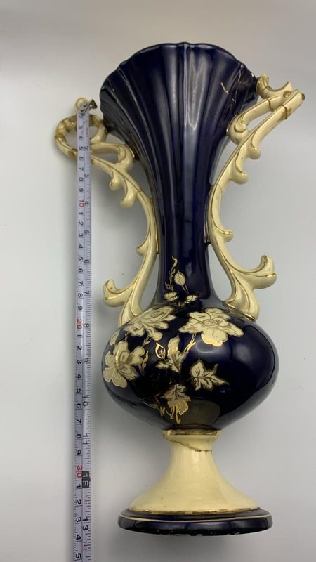 Jarrón antiguo azul cobalto decorativo - imagen 1