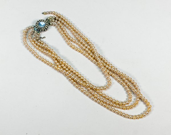 Collar de perlas fantasía de cuatro vueltas con broche - imagen 2