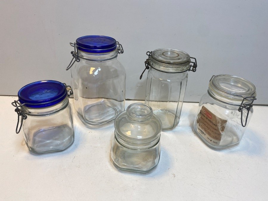 Lote de 5 Frascos de Vidrio Surtidos con Tapa