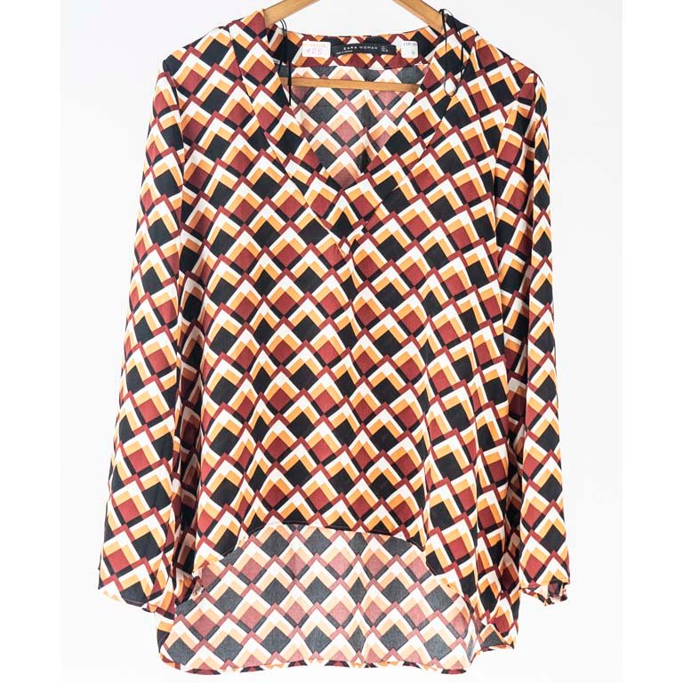 Blusa Zara Manga Larga Estampada Talle L Mujer
