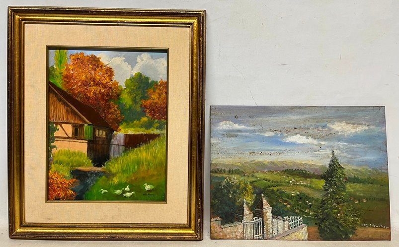 Pintura de paisaje con patos de Silva Nervi