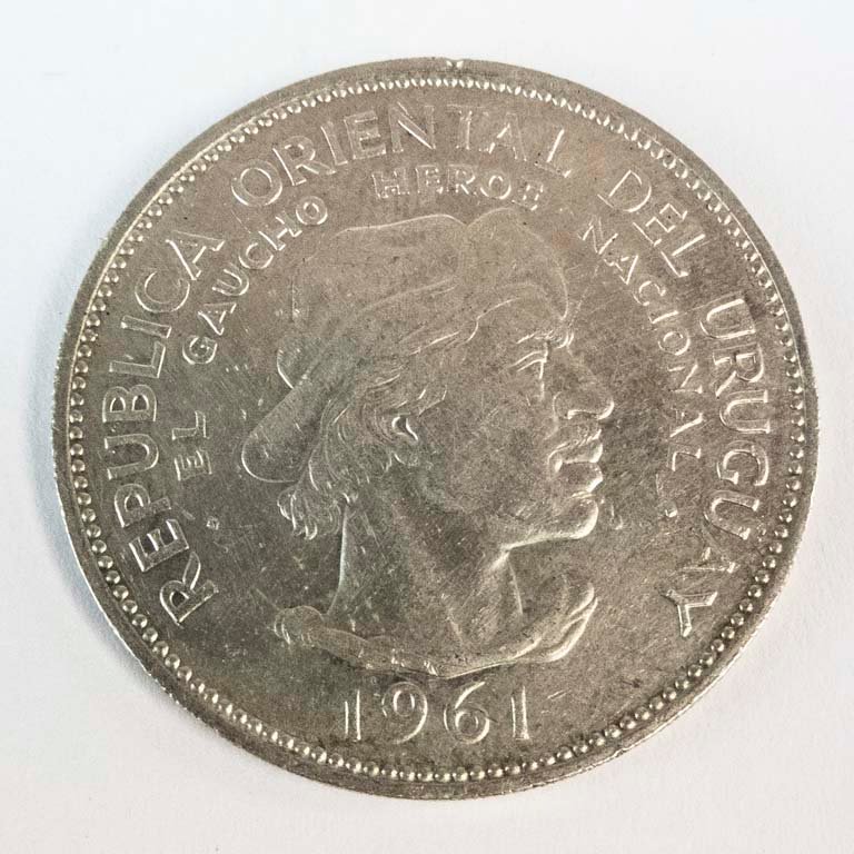 Moneda de Plata Uruguaya 10 Pesos 1961 - Gaucho Héroe Nacional