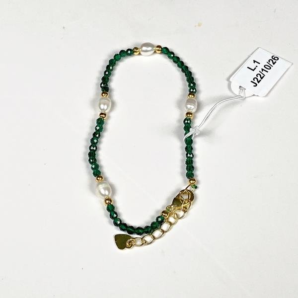 Pulsera de Espinel Verde y Perlas de Río con Cierre Dorado - imagen 1