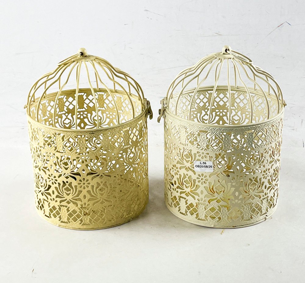 Par de Portavelas Decorativos Jaula Beige