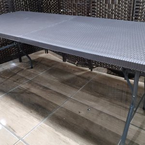 Mesa Plegable Exterior PVC Simil Rattan Marrón 180x72cm - imagen 3