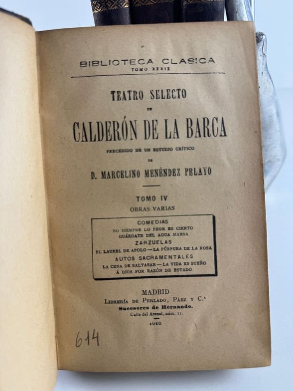 Cuatro Tomos de Teatro Selecto por Calderon De La Barca - Madrid 1910 - imagen 3