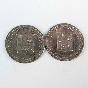 2 Monedas de Plata Venezuela 25 Céntimos 1960 - imagen 2