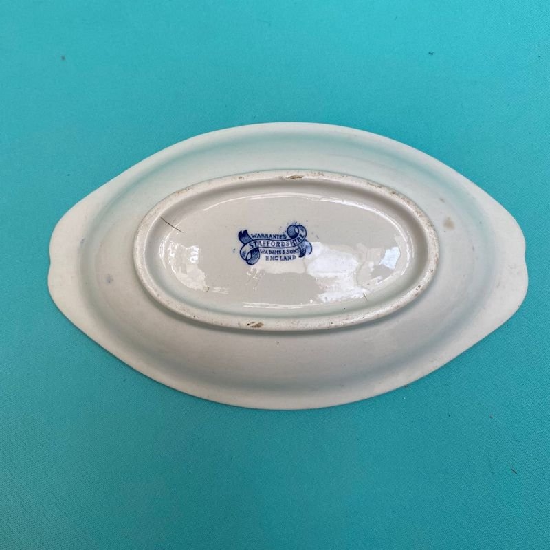 Plato ovalado azul y blanco inglés Staffordshire - imagen 2