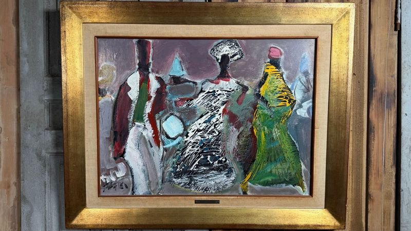 Obra de Hugo Nantes: Candombe en Acrílico sobre Fibra, 54x40cm