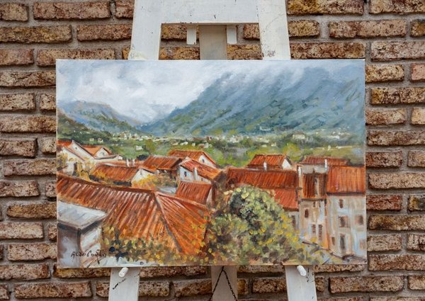 Pintura al Óleo "Techos de Feltre" por Aldo Curto