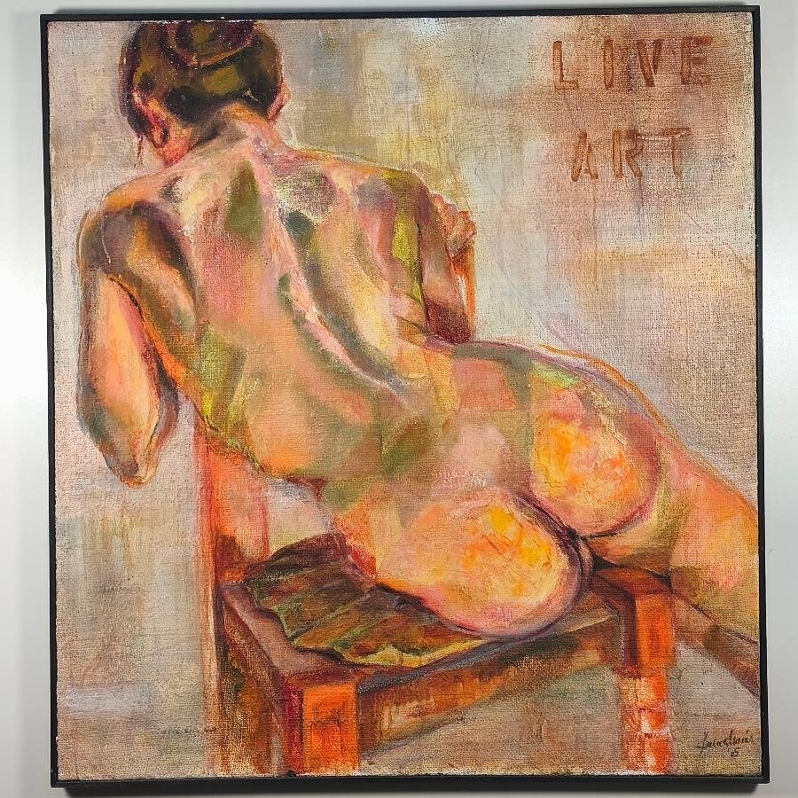 Oleo y Cera sobre Arpillera: "Desnudo Femenino" por Laura Moras (2005)