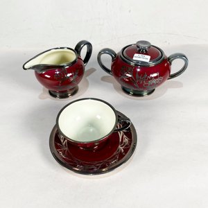 Juego de Café Porcelana Rosenthal "Winifred" Bordo con Guarda Plateada - imagen 5