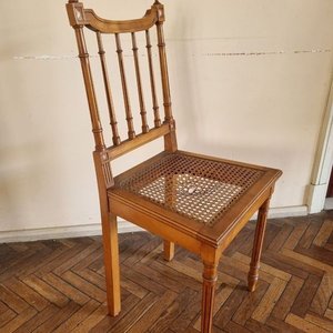 Antigua Silla de Comedor Estilo Sheraton en Madera Noble con Esterilla - imagen 2
