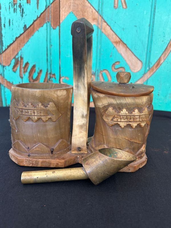 Matera para yerba y azúcar de antaño en guampa - Un conjunto antiguo - imagen 2