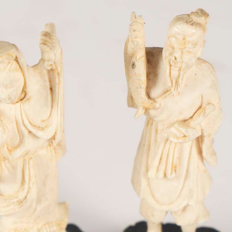 Tallas Marfil Anciano y Geisha de Porcelana - imagen 2