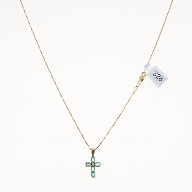Cadena con cruz oro 18k, brillante y esmeraldas - imagen 2