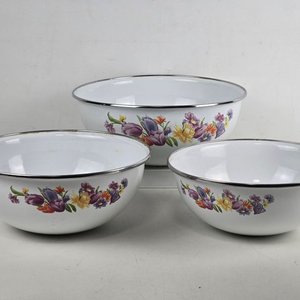 Set de 3 Cuencos de Cocina en Metal Enlozado Blanco con Flores - imagen 2