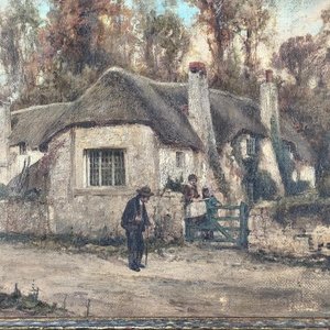 Oleo sobre Lienzo "Rubens Arthur Moore" - Escena Rural Británica con Marco Dorado - imagen 5