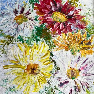 Cuadro al Óleo "Flores" de M.O. Balmaña (1997) - 24 x 20 cm - imagen 2
