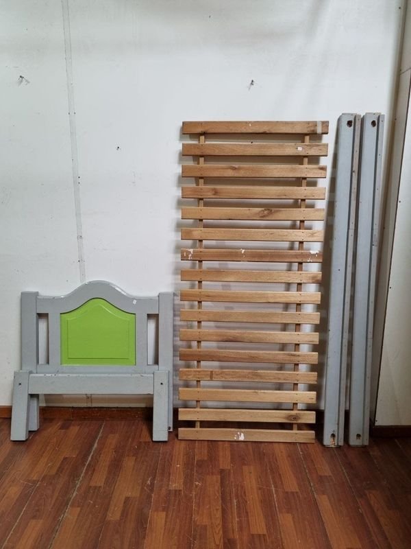 Cama de 1 Plaza con Respaldo y Piecera Gris y Verde