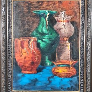 Bodegón de "A. Volpe" en acrílico sobre lienzo con marco de madera y yeso - imagen 3