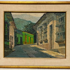 Oleo "Calle de Pueblo" de Carlos Menck Freire - 30 x 40 cm - imagen 2