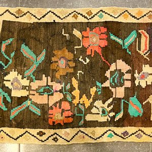 Alfombra Kilim de Lana con Flores Marrones - 90 x 62 cm - imagen 1