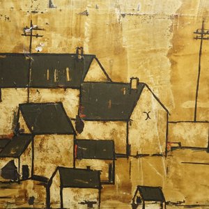 Pintura "Techos" de Jorge Ruano, Acrílico sobre Lienzo Firmado y Fechado 1979 - imagen 6