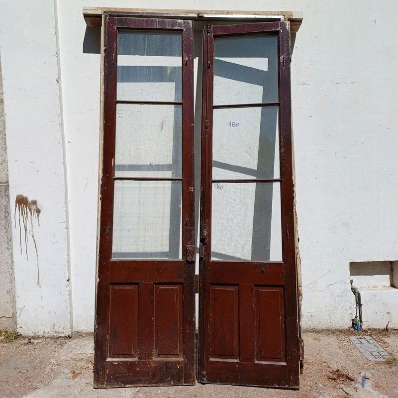Puerta de cedro con vidrio y marco, excelente condición - imagen 1