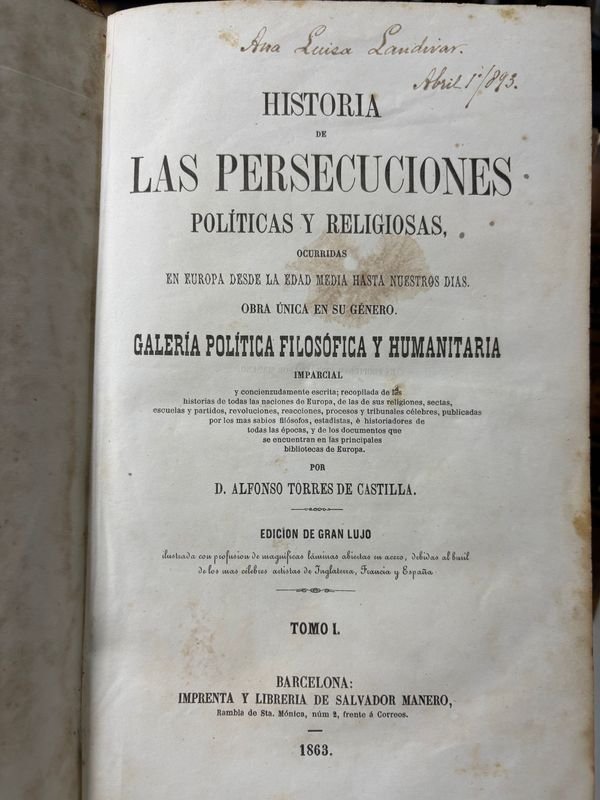 Historia de las Persecuciones Políticas y Religiosas en 6 Volúmenes en Español 1863 - imagen 2