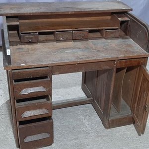 Escritorio Antiguo de Roble con Enrollable y Cajones - imagen 2