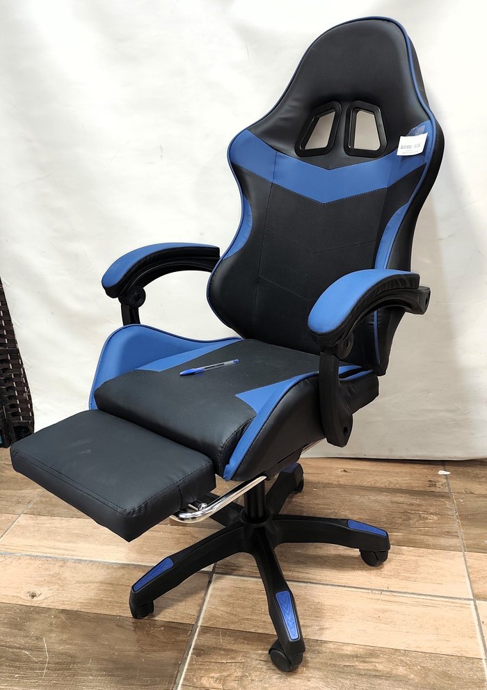 Silla de juego Gammer en eco cuero azul/negra, regulable y reclinable - imagen 3