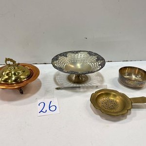 Lote de 4 piezas: Incensario de cobre, frutero de plata, cuenco y colador de té - imagen 3