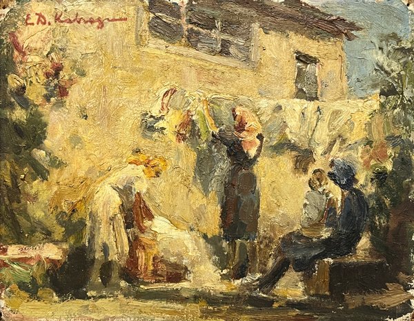 Lote anterior: Pintura de Enzo Domestico Kabregu, 'Lavanderas', óleo sobre cartón
