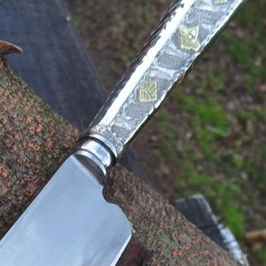 Cuchillo Antiguo Broqua & Scholberg Sol, Cabo Alpaca y Bronce, Hoja 28cm - imagen 3