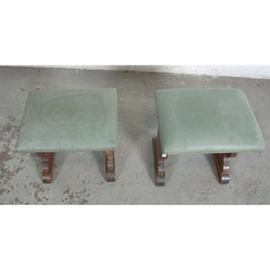 Par de Banquetas Provenzales Tapizadas en Tela Verde - imagen 2