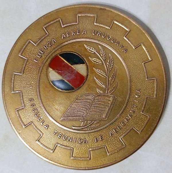 Medallón Conmemorativo Bronce Escuela Técnica Aeronáutica Fuerza Aérea Uruguaya - imagen 1