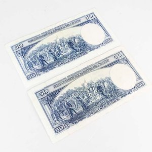 2 Billetes Uruguayos de 50 Pesos Ley 2 de Enero de 1939 - imagen 2