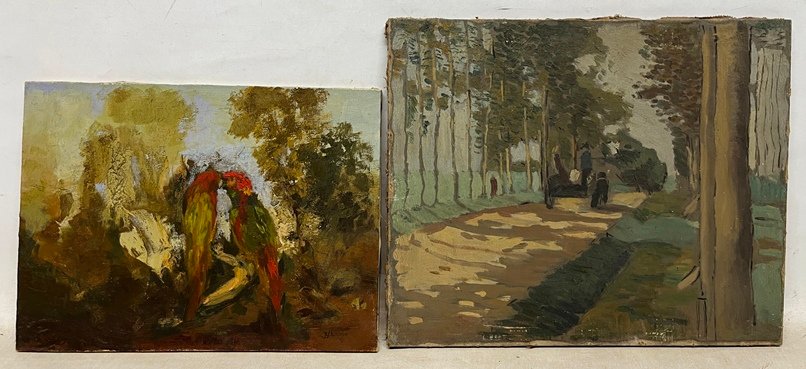 Lote anterior: Pintura de dos personas en un carruaje