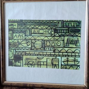 Lote de Tres Cuadros: Arquitectura, Escena Campestre y Arte Abstracto - imagen 4