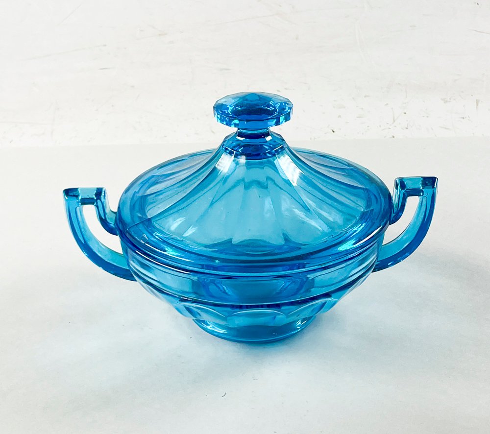 Caramelera asas laterales en vidrio color azul de 17 cm