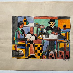 Acuarela "En el bar" de Julio Uruguay Alpuy, 14 x 19 cm - imagen 2