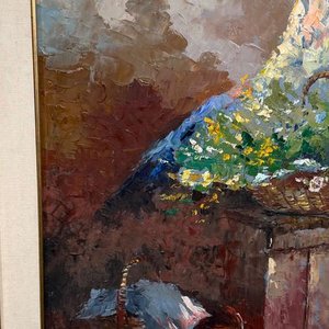 Óleo sobre tela "Vendedora de flores" de Miguel De Vita - 81 x 65 cm - imagen 4