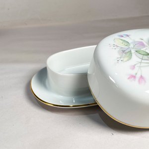 Conjunto de Porcelana Bavaria Tirschenreuth: Rabanera, Mantequera, Salsera y Bandeja Oval con Flores y Oro - imagen 4